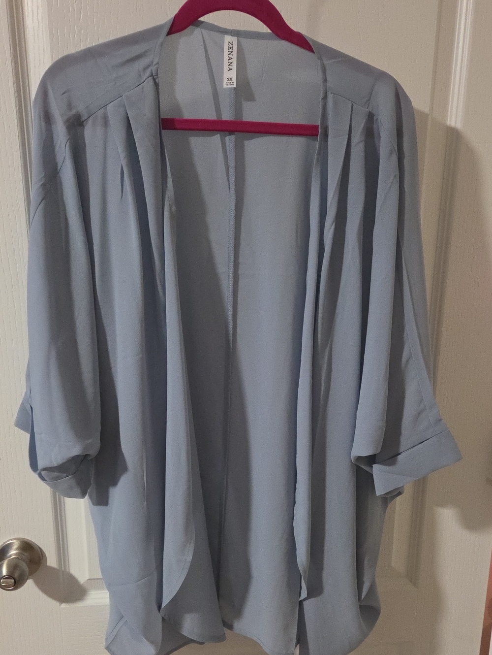 WOVEN CHIFFON CARDIGAN WITH SHOULDER PLEATPLUS SIZE  - Ash Blue NEW